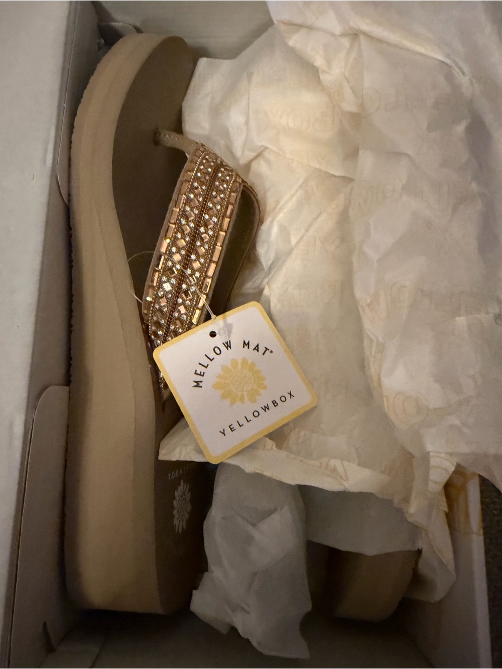 NIB Yellow Box Gold Beaded Wedge Thong Sandals - Picture 3 of 7